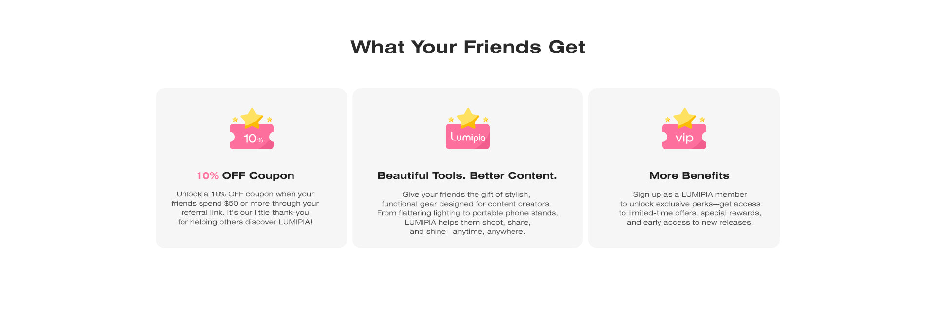 Rewards for your friends in the Lumipia affiliate program