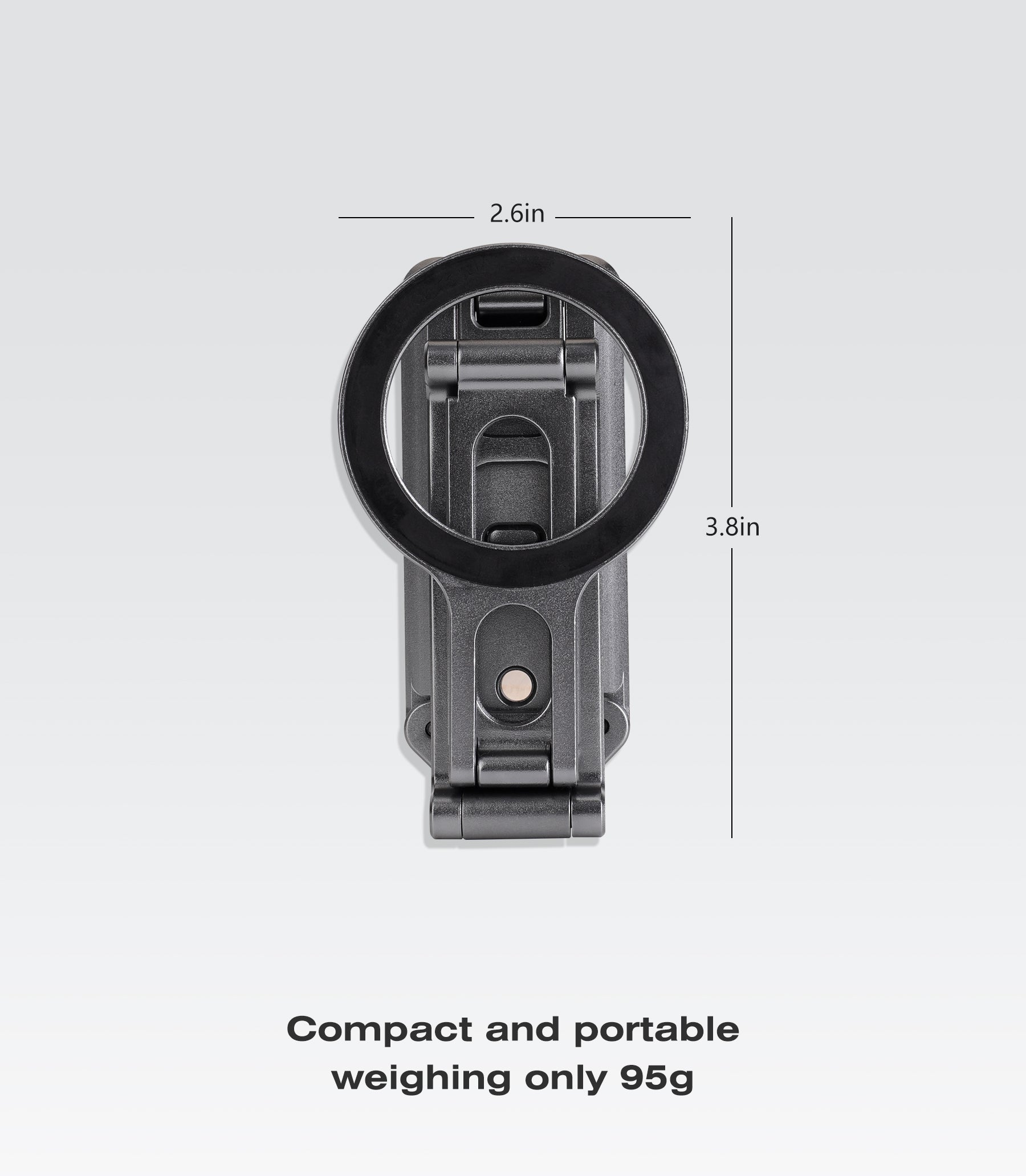 Compact and portable device with dimensions and weight information on a light gray background