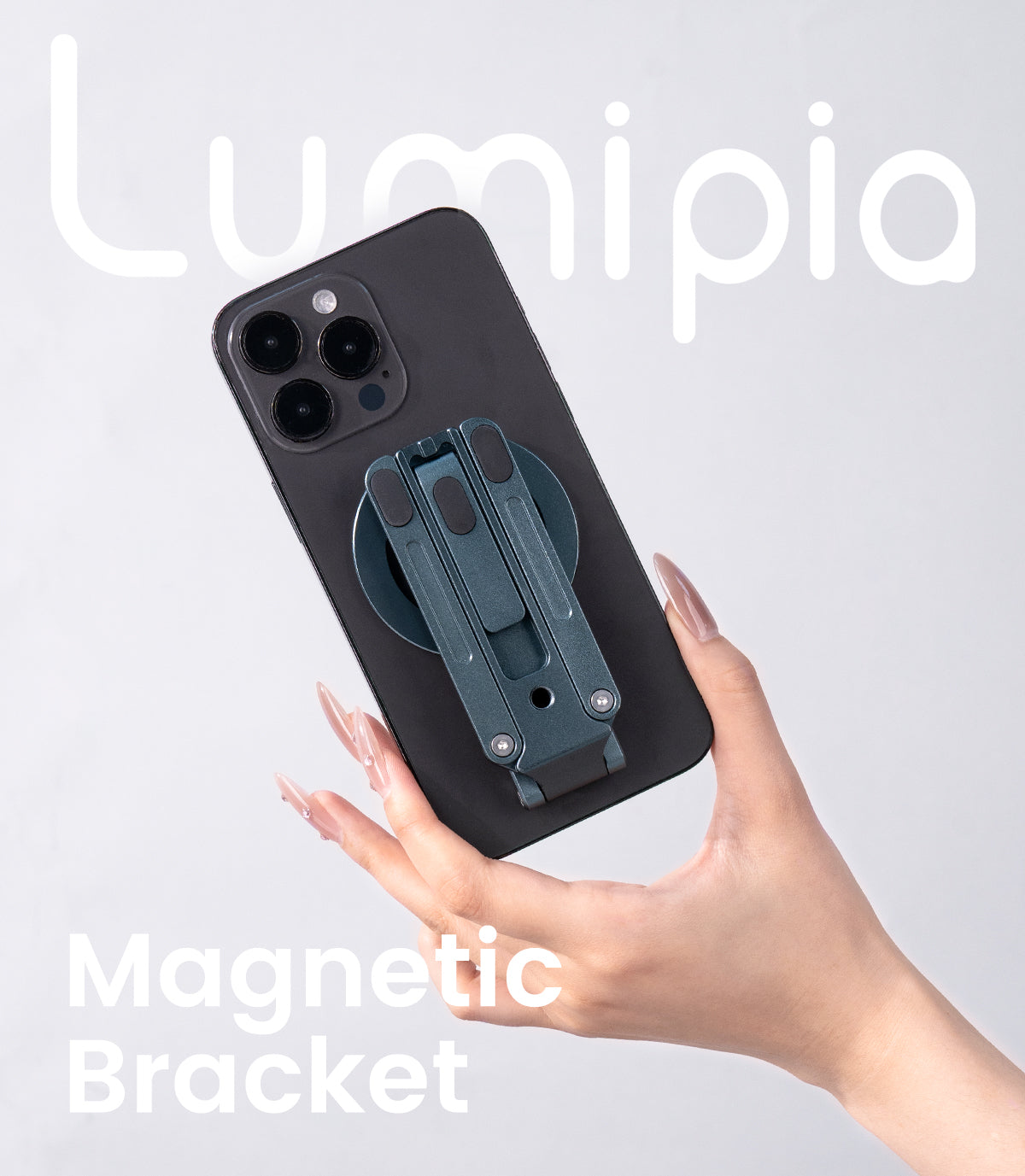Lumipia-Phone case with a magnetic bracket held by a hand